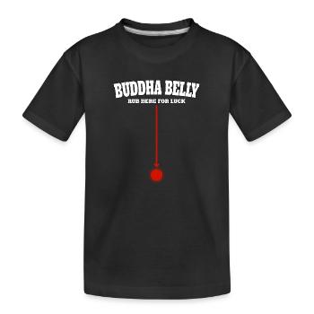 Buddha Belly rub here for luck - Kids' Premium Organic T-Shirt - black - Front
