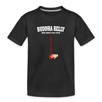 Buddha Belly rub here for luck - Kids' Premium Organic T-Shirt - black - Front