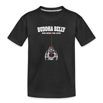 Buddha Belly rub here for luck - Kids' Premium Organic T-Shirt - black - Front