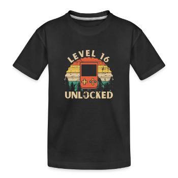 Level 16 Unlocked - Kids' Premium Organic T-Shirt - black - Front