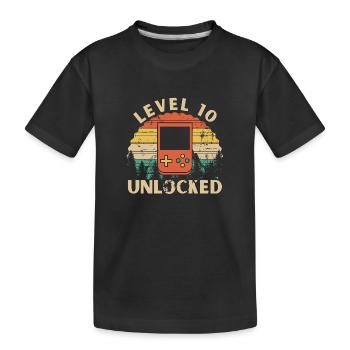 Level 10 Unlocked - Kids' Premium Organic T-Shirt - black - Front