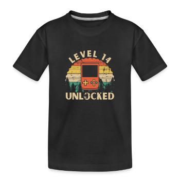 Level 14 Unlocked - Kids' Premium Organic T-Shirt - black - Front