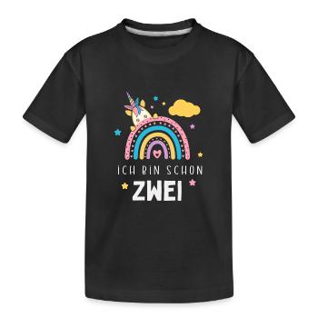 Ich bin Zwei Jahre Zweiter Geburtstag Einhorn Süß - Kinder Premium Bio T-Shirt - Schwarz - Vorne