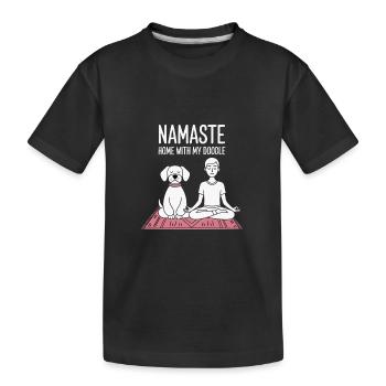 Namaste Yoga Dog Meditation with Goldendoodle - Kids' Premium Organic T-Shirt - black - Front