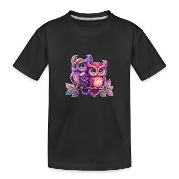 Colorful Owls Siblings Animal Bird Owl Eagle Owl Night - Kids' Premium Organic T-Shirt - black - Front