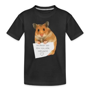 Hamster Zettel Botschaft - Toller Mensch bist - Kinder Premium Bio T-Shirt - Schwarz - Vorne
