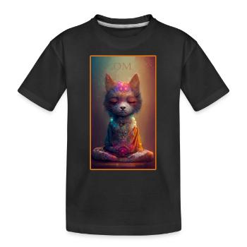 Cat meditates - esotericism, yoga, zen, shiva - Kids' Premium Organic T-Shirt - black - Front