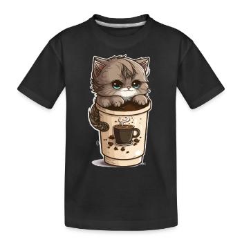 Caffeine Kitty - Kids' Premium Organic T-Shirt - black - Front