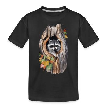 Niedlicher Waschbär in hohlem Baum für einen - Kinder Premium Bio T-Shirt - Schwarz - Vorne