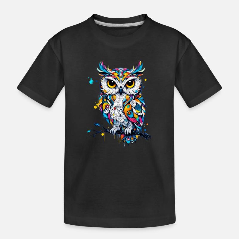 Eule - Kinder Premium Bio T-Shirt - Schwarz