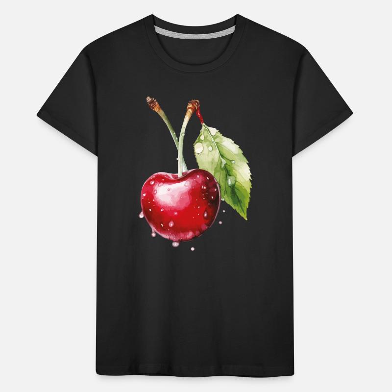 Fruchtige Kirsche mit Wassertröpfchen Kinder Premium Bio T-Shirt