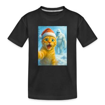  cat, Santa hat, Yeti, Christmas, snow, meme,selfi - Kinder Premium Bio T-Shirt - Schwarz - Vorne