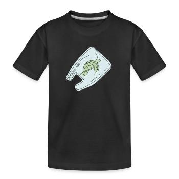 Tortue piégée dans un sac en plastique - T-shirt bio Premium Enfant - noir - Devant