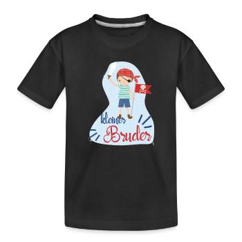 kleiner Bruder Pirat - Kinder Premium Bio T-Shirt - Schwarz - Vorne