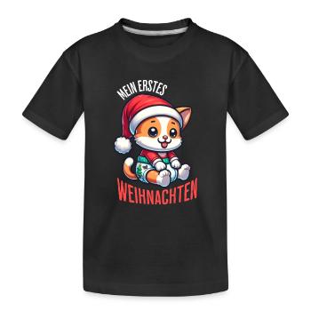 Katze Weihnachten - Kinder Premium Bio T-Shirt - Schwarz - Vorne
