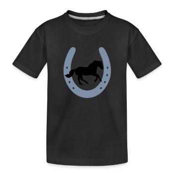 Fer à cheval avec cheval au galop - T-shirt bio Premium Enfant - noir - Devant
