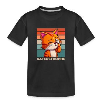 Katze Katastrophe Katerstrophe Lustig Spruch - Kinder Premium Bio T-Shirt - Schwarz - Vorne