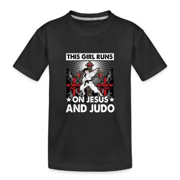 This Girl läuft auf Jesus und Judo - Kinder Premium Bio T-Shirt - Schwarz - Vorne