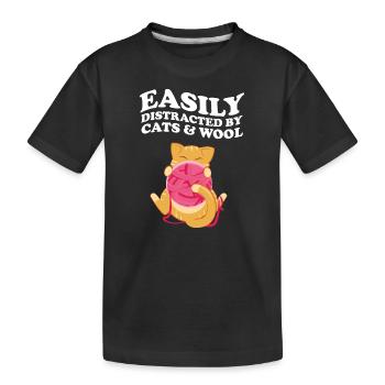 Facilement distrait par le yoga et le tricot de chat en laine - T-shirt bio Premium Enfant - noir - Devant