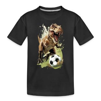 Fußball Dinosaurier Tyrannosaurus rex Trex Dino - Kinder Premium Bio T-Shirt - Schwarz - Vorne