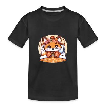 Kawaii japanischer Fuchs Geschenke - Kinder Premium Bio T-Shirt - Schwarz - Vorne