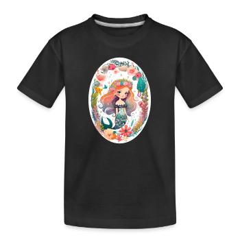 Süße Meerjungfrau Mädchen Kind Meer Blumenkranz - Kinder Premium Bio T-Shirt - Schwarz - Vorne