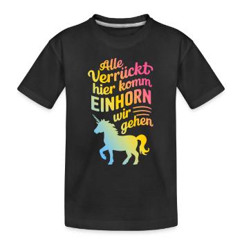 Einhorn Einhörner Fabelwesen Mystisch - Kinder Premium Bio T-Shirt - Schwarz - Vorne