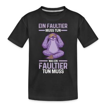 Faultier - Kinder Premium Bio T-Shirt - Schwarz - Vorne
