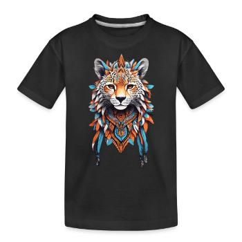 Gepard Krafttier Afrika Tribe & Federschmuck - Kinder Premium Bio T-Shirt - Schwarz - Vorne