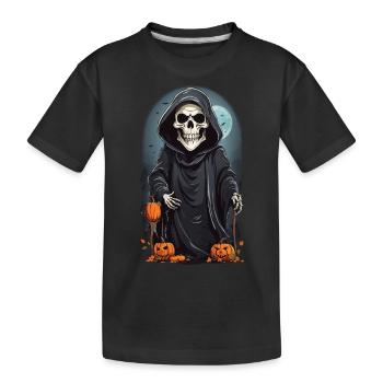 Cartoon Skelett Grim Reaper Halloween Design - Kinder Premium Bio T-Shirt - Schwarz - Vorne