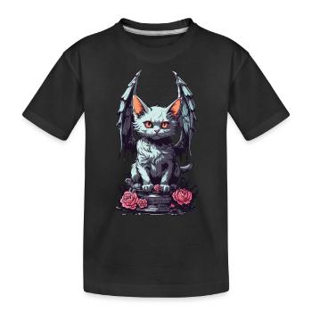 Gloomy Cat Demon Pastel Goth Roses Design - Kids' Premium Organic T-Shirt - black - Front