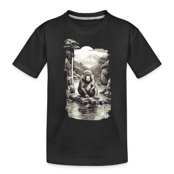 Japanischer Affe in heißer Quelle Vintage Kunst - Kinder Premium Bio T-Shirt - Schwarz - Vorne