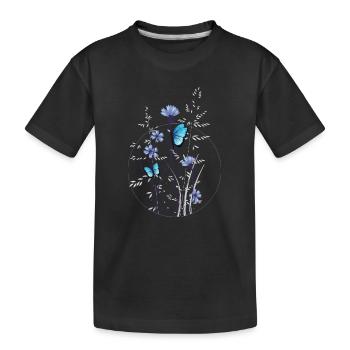 herbes délicates, bleuets et papillons - T-shirt bio Premium Enfant - noir - Devant