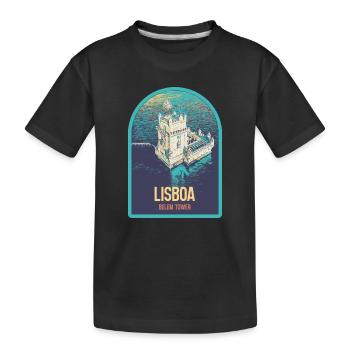 Illustration Belém Tower Lissabon, Luftaufnahme - Kinder Premium Bio T-Shirt - Schwarz - Vorne