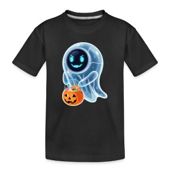Robot Ghost with Pumpkin Bucket - Kids' Premium Organic T-Shirt - black - Front