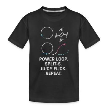 Power Loop Split-S Juicy Flick Repeat - Kinder Premium Bio T-Shirt - Schwarz - Vorne