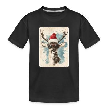 Rentier Hirsch Geweih Reindeer Vintage Weihnachten - Kinder Premium Bio T-Shirt - Schwarz - Vorne