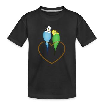 Budgerigar Pair Heart - Kids' Premium Organic T-Shirt - black - Front