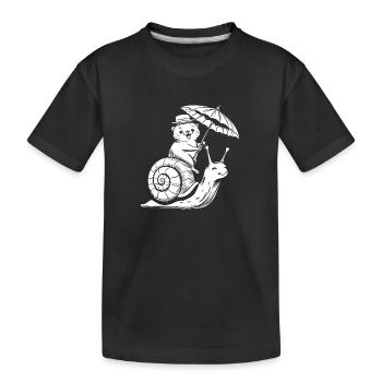 Drôle de loutre avec parasol assis sur l’escargot - T-shirt bio Premium Enfant - noir - Devant