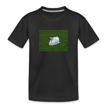 Fier cygne blanc sur une prairie verdoyante - T-shirt bio Premium Enfant - noir - Devant