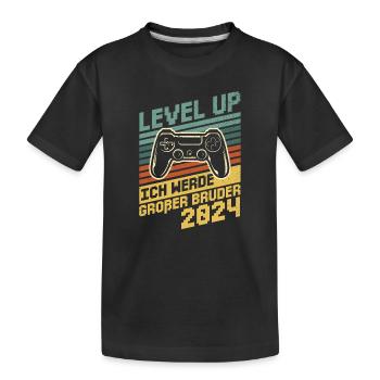 Level Up - Gamer - Ich werde Großer Bruder 2024 - Kinder Premium Bio T-Shirt - Schwarz - Vorne