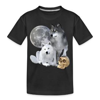 Loups, blancs, gris, lune, crâne - T-shirt bio Premium Enfant - noir - Devant