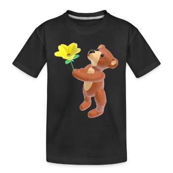 Ours en peluche avec fleur et bouche baiser 3D - T-shirt bio Premium Enfant - noir - Devant
