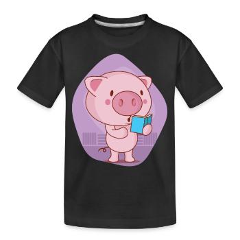 oink oink Lesezeit - Kinder Premium Bio T-Shirt - Schwarz - Vorne