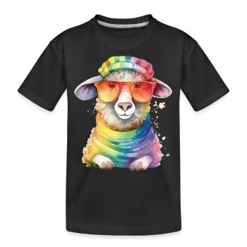 Buntes cooles Schaf mit Hut und Sonnenbrille - Kinder Premium Bio T-Shirt - Schwarz - Vorne
