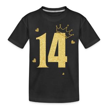Goldene Krone zum 14-jährigen Jubiläum - Kinder Premium Bio T-Shirt - Schwarz - Vorne