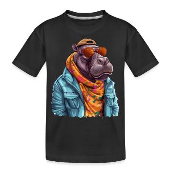 Hippopotamus Graffiti. Hidden strength and power. - Kids' Premium Organic T-Shirt - black - Front