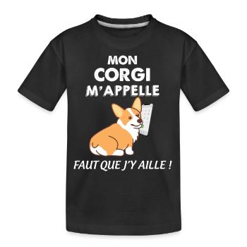 Chien Corgi Et Teléphone Cadeau Humour - T-shirt bio Premium Enfant - noir - Devant