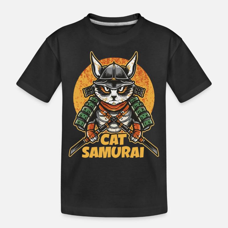 Chat samouraï - T-shirt bio Premium Enfant - noir