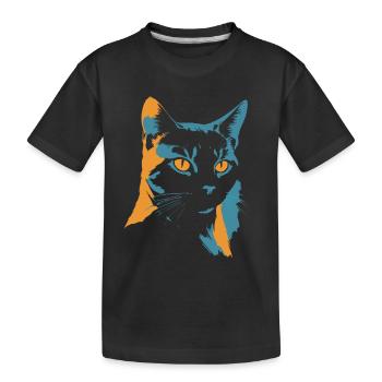 Explosion de couleurs : tête de chat en orange et bleu - T-shirt bio Premium Enfant - noir - Devant